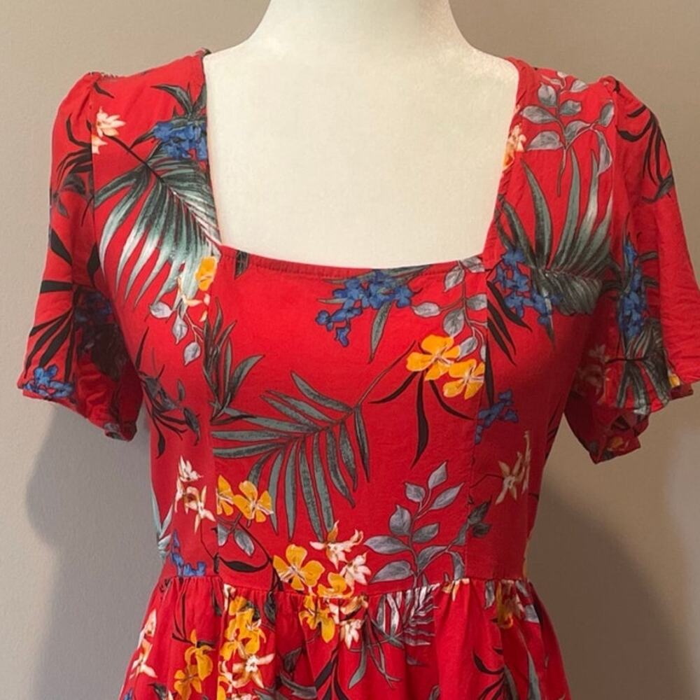 Band of Gypsies Floral Mini Dress Sz M Pockets Short Sleeves Tie Back Red - Picture 5 of 12